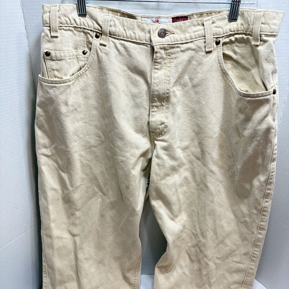 Vintage Levis 545 Jeans 37x38 Loose Fit Brown Tab Khaki Denim 90s Made in USA